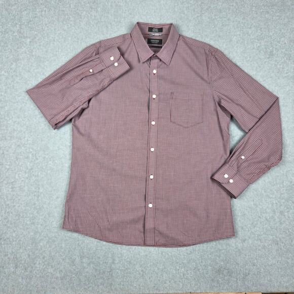 Nordstrom Mens Large Non Iron Trim Fit Long Sleeve Button Down Shirt Red Plaid - Picture 4 of 9